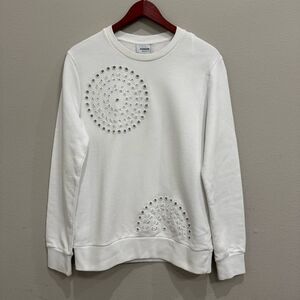 Dondup Sweater Medium White Laser Cut‎ Crewneck Pullover Sweatshirt Cotton